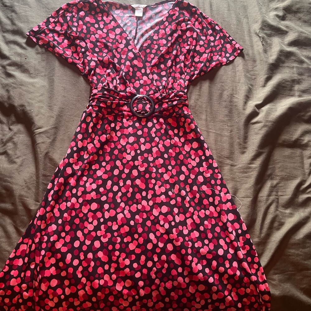 Low Cut Chic Polka Dot Midi Dress in Pink and Black